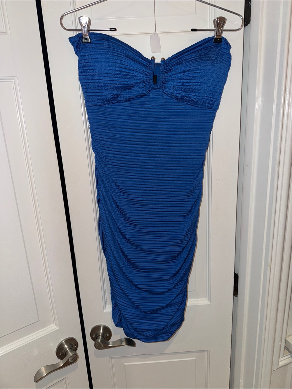 Va Va Voom Strapless Ruched Sweetheart Dress in Royal Blue